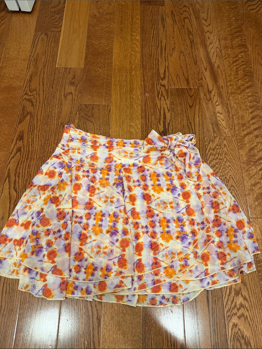 aerie Floral Tie-Waist Circle Skirt - Orange, Purple & Cream